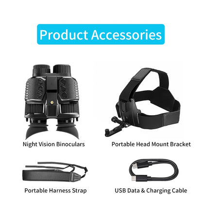 Night Vision Head Mounted Goggles 10X Digital Zoom 4K HD Infrared Binoculars 850nm 9 Levels Hands Free Helmet for Hunting