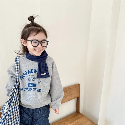 deer jonmi 2025 Winter Children Letter Printed Sweatshirts Thicken Warm Baby Boys Casual Fleece Lining Pullovers Tops