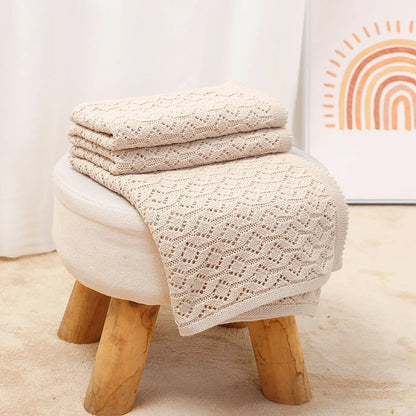 Cotton Baby Blanket Knit Infant Boy Girl Bedding Quilt 90*70CM Solid Toddler Stroller Swaddle Super Soft Plaid Fashion Hollow Ou