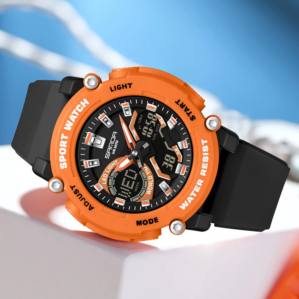 SANDA Outdoor Men's Electronic Wristwatch Large Dial Multifunctional Waterproof Luminous Alarm Military Sports Watch