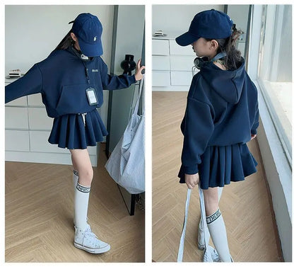 Girls Autumn Casual Outfit Set Two-Piece Long-Sleeve Top + Short Skirt Set Children's  Clothing Set Suitable for Girls Aged 7-17