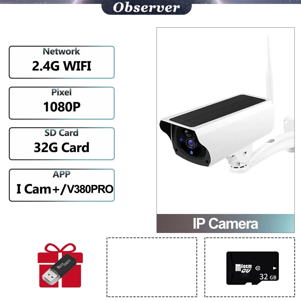 Wireless Solar Bullet Camera Outdoor WiFi 1080P 4x Zoom CCTV Surveillance IP Cam Home Security Protection Battery PIR Detection