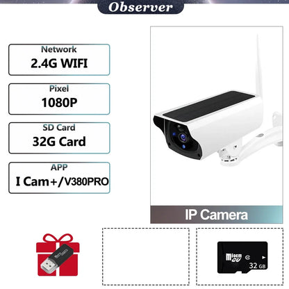 Wireless Solar Bullet Camera Outdoor WiFi 1080P 4x Zoom CCTV Surveillance IP Cam Home Security Protection Battery PIR Detection