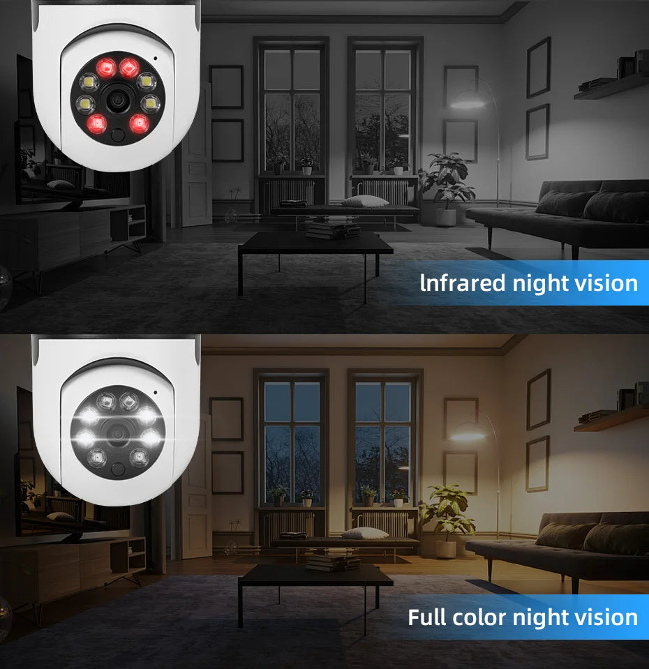 FUERS 2MP E27 Bulb Security Camera 2.4G WiFi PTZ CCTV Camera 4X Zoom AI Human Tracking Color Night Vision Two Way Audio Baby Monitor Indoor