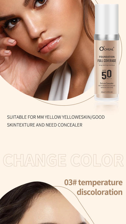 O‘CHEAL 50PA+++ Liquid Foundation Cream Lasting Coverage Makeup Concealer Moisturizing Bright Skin Tone Hydrating Beauty Cream