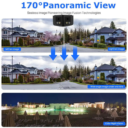 Hikvision-Compatibele 4K 8mp ColorVu 170 ° Binocular Panoramische IP Camera Md2.0 Tweerich Tingsges Prekken Thuis CCTV Camera