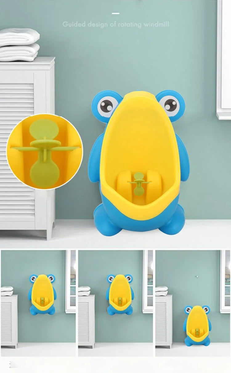 Boys Potty Training Urinal, Frog Design with Spinning Aim Target, Wall Mount Standing Pee Trainer for Toilet, Easy Clean