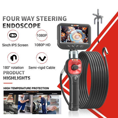 360° Articulating Borescope 6.2mm 4 Ways 3m Wires IPS Automotive Inspection Camera 6 Adjustable LED Lights