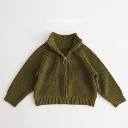 Autumn Winter Kids Sweater 1-6T Solid Color Zipper Boys Girls Turtleneck Cardigan Coat Children Baby Loose Warm Knit Tops
