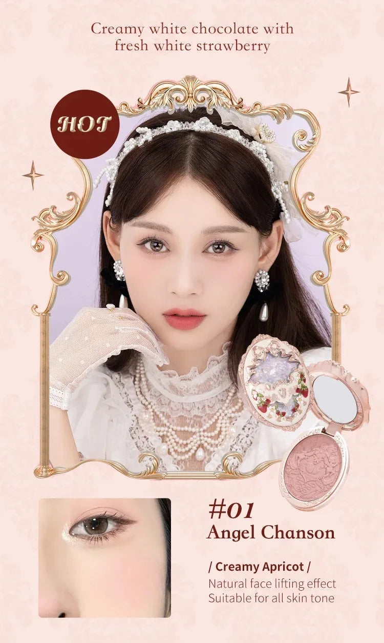 Flower Knows Strawberry Rococo Embossed Blush Fine Powder Makeup Smooth Long Lasting Blusher Waterproof Blush Maquiagem