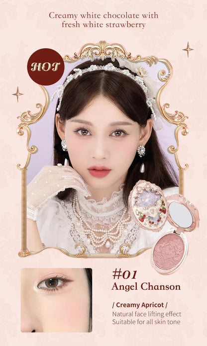 Flower Knows Strawberry Rococo Embossed Blush Fine Powder Makeup Smooth Long Lasting Blusher Waterproof Blush Maquiagem