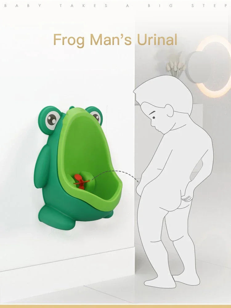Boys Potty Training Urinal, Frog Design with Spinning Aim Target, Wall Mount Standing Pee Trainer for Toilet, Easy Clean