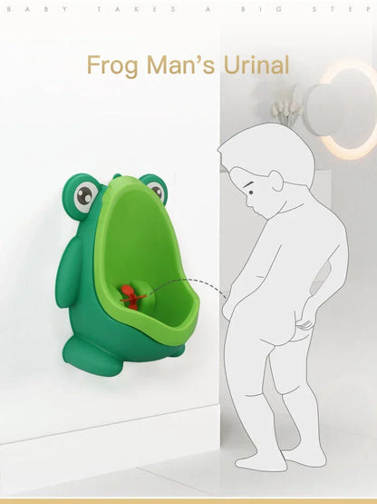 Boys Potty Training Urinal, Frog Design with Spinning Aim Target, Wall Mount Standing Pee Trainer for Toilet, Easy Clean
