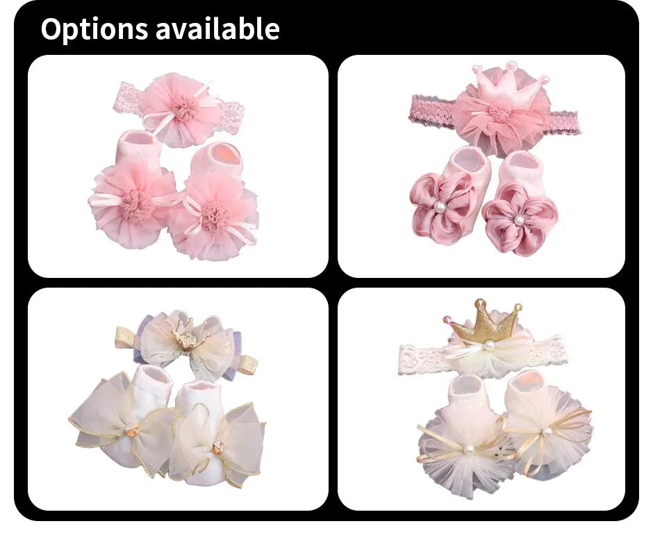 2 Pcs/Set Crown Baby Headband Socks Lace Bows Newborn Infant Girl Socks Hairband Set Kids Hair Accessories