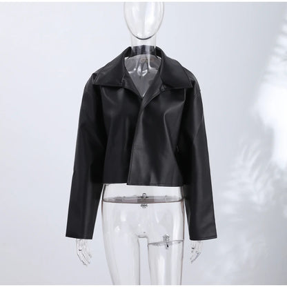 Street Pu Leather Women Jacket Elegant Long Sleeve Zippers Stand Collar Female Outwear 2026 Autumn Winter Chic Lady Coat