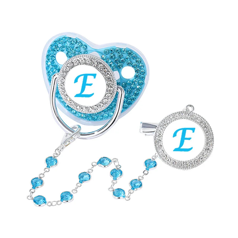 Blue Zircon Baby Pacifier Clip 26 Letters Newborn Personalized Luxury Pacifiers Holder Silicone Infant Teether Nipple Bpa Free