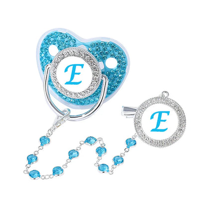 Blue Zircon Baby Pacifier Clip 26 Letters Newborn Personalized Luxury Pacifiers Holder Silicone Infant Teether Nipple Bpa Free
