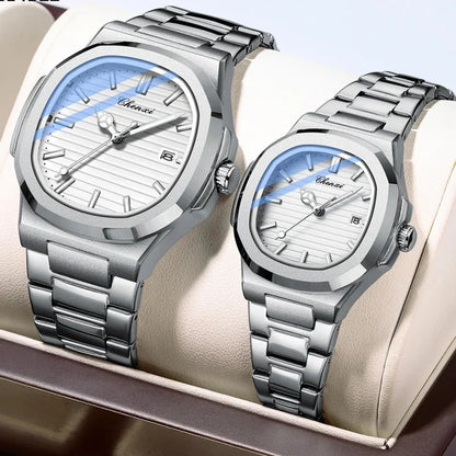 CHENXI 8222 Fashion Couple Quartz Watch Waterproof Night Light Date Stainless Steel Strap Casual Date Men's and Women's Watch