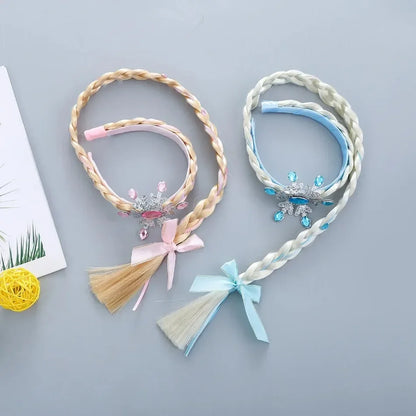 Girls Pink Blue Purple Flower Weaving Braid Headband Kids Princess Dress Up Hair Accessories Aurora Elsa Sofia Rapunzel Wig