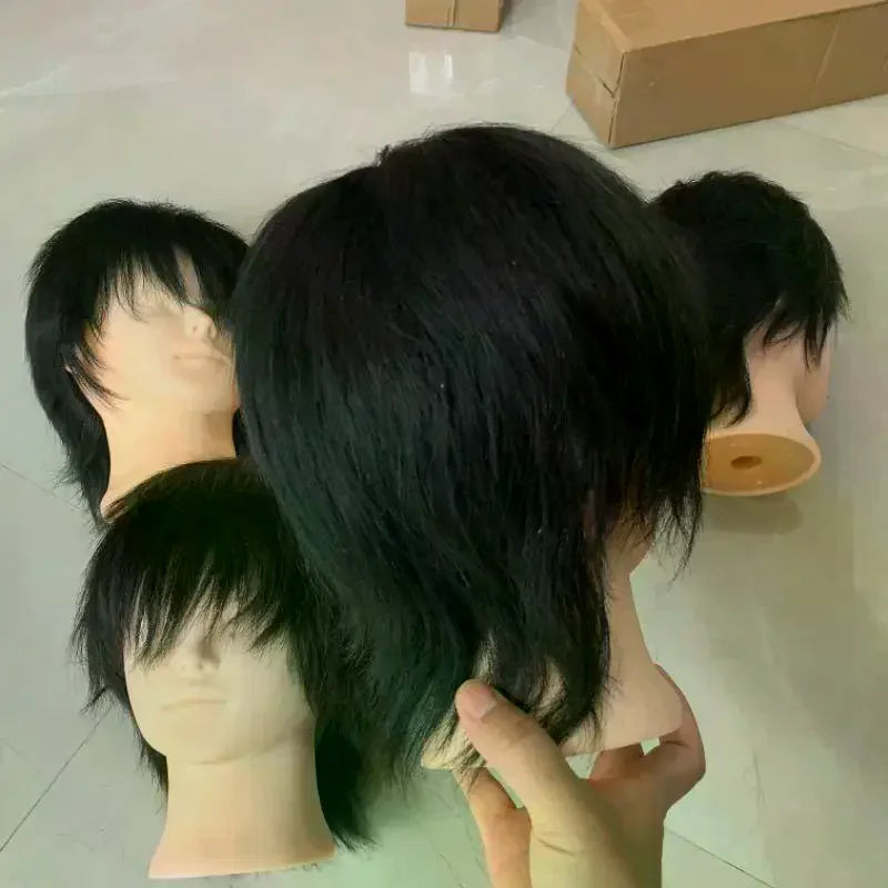 Real Human Hair Mannequin Head Short Black Hair Perfect For Barber Training Practice Beauty Styling Tool