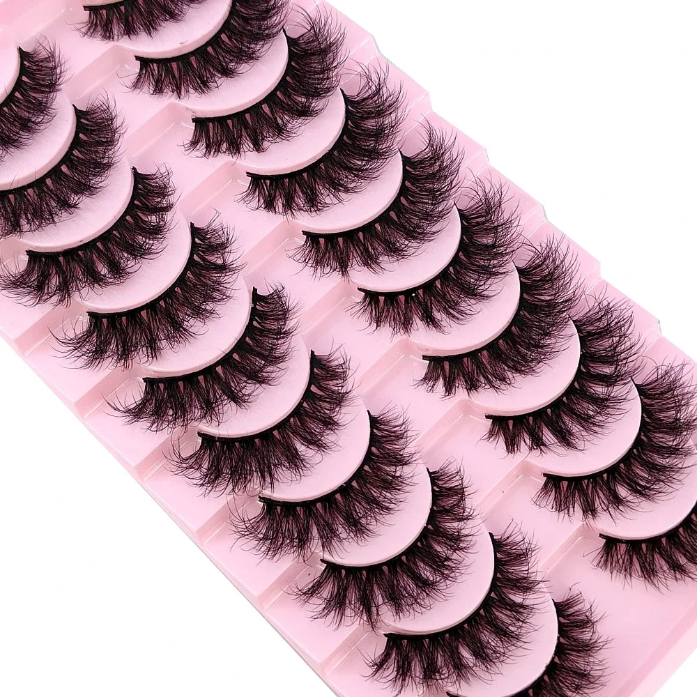 New 7/10 Pairs Faux Mink Eyelashes Handmade False Eyelashes Natural Nude Makeup Simulation Cross Messy Eye 3D Curly Eyelashes