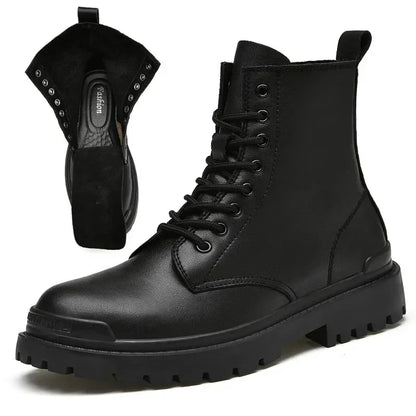 Genuine Leather Motorcycle Boots Men Winter Warm Snow Ankle Boots Man Quality Outdoor Shoes Leisure Walking Shoes Big Size 38-48