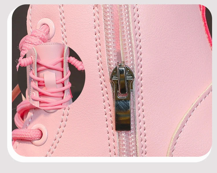 Girls Boots Kids Fashion Rubber Boots Cool Girl Autumn and Winter Cotton Soft Sole Pink with Love Side Zip Princess Round-toe PU