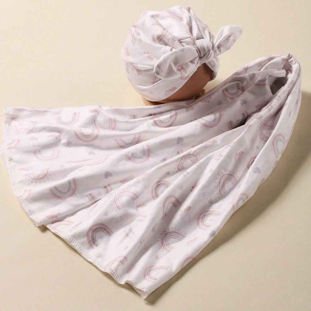 Ylsteed Newborn Receiving Photography Swaddle Blanket with Bow Turban Hat Infant Photography Props New born Photoshooting Wraps