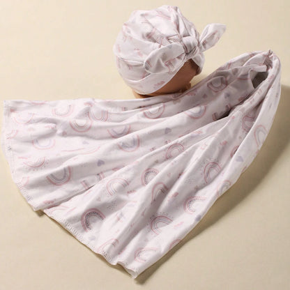 Ylsteed Newborn Receiving Photography Swaddle Blanket with Bow Turban Hat Infant Photography Props New born Photoshooting Wraps