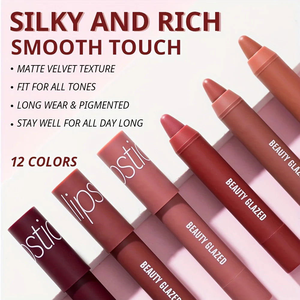 BEAUTY GLAZED 12 Colors Long-Lasting Waterproof Non-Stick Matte Lipstick Pen