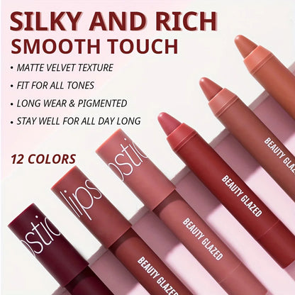 BEAUTY GLAZED 12 Colors Long-Lasting Waterproof Non-Stick Matte Lipstick Pen