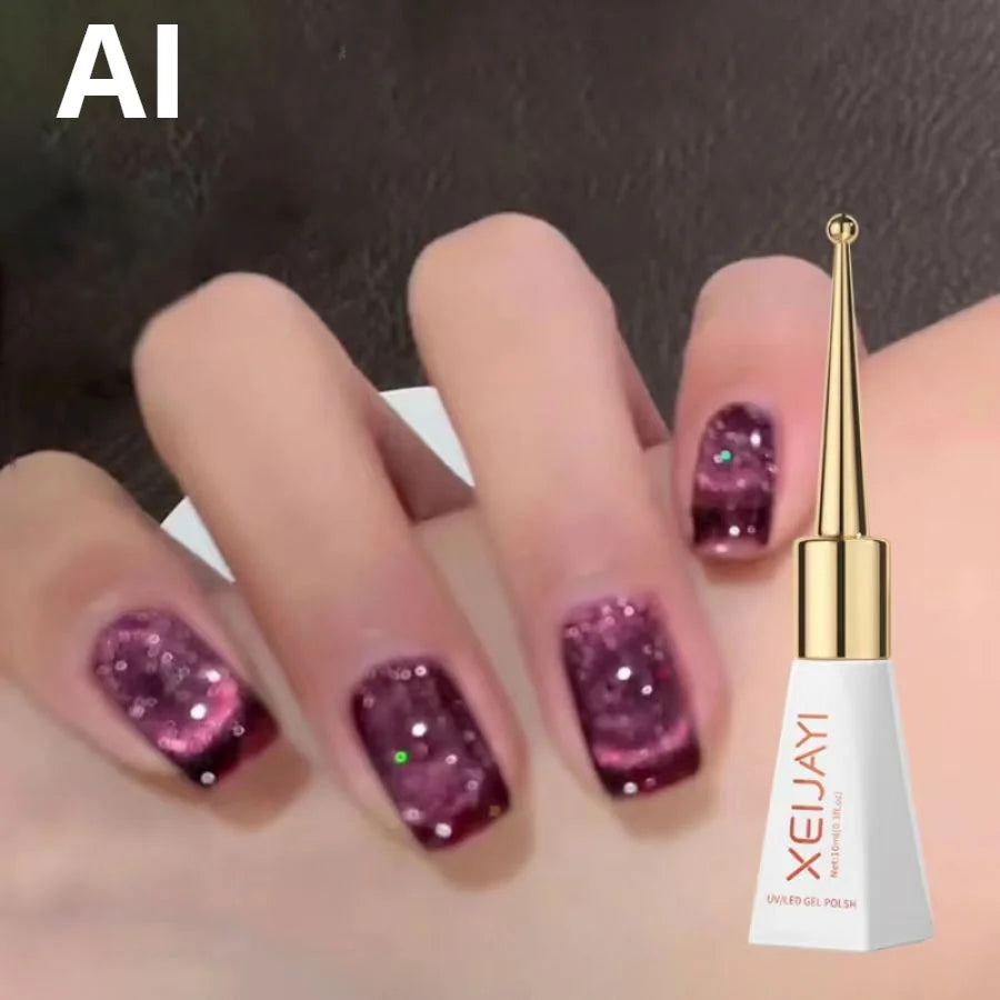 XEIJAYI Sparkling Glass Bead Cat Eye Gel Nail Polish Reflective Magnetic Gel Nude Color uv Permanent Seedling Varnish Nail Art