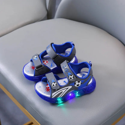 Children's Flashing Soft Sole Sandals Student LED Light-Up Shoes Boys and Girls Light-Up Sandals kids Glowing Beach Shoes