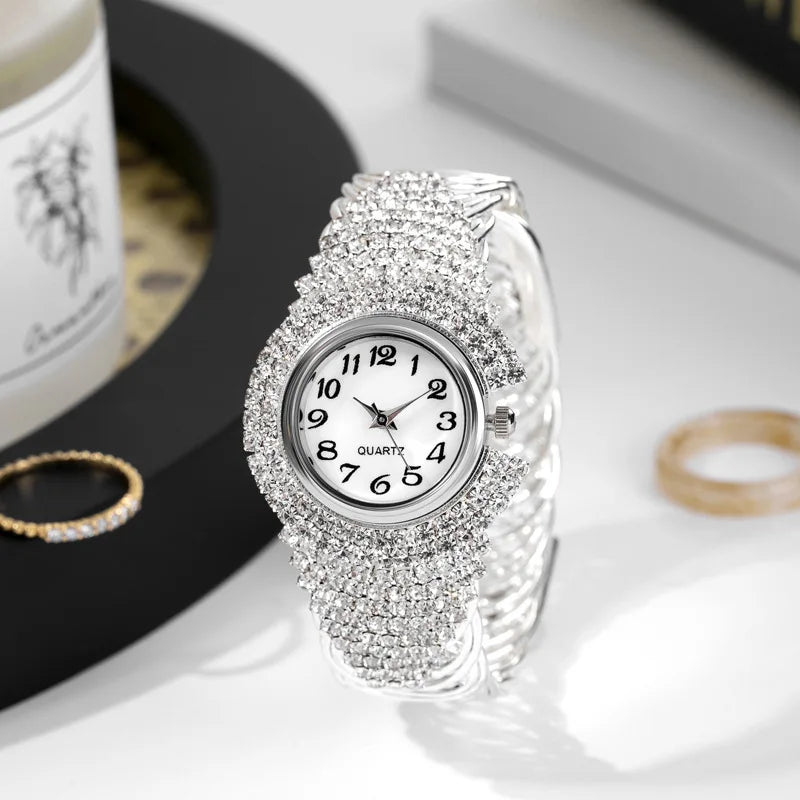 Elegant Full Rhinestone Women Watches Fashion Bracelet Bangle Round Dial Ladies Quartz Wristwatch Relogio Feminino