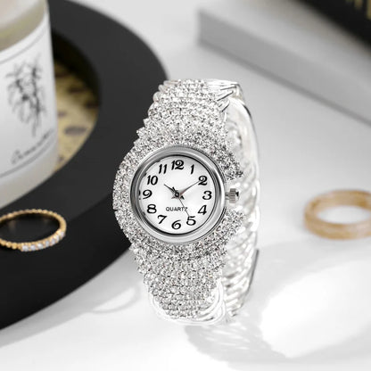 Elegant Full Rhinestone Women Watches Fashion Bracelet Bangle Round Dial Ladies Quartz Wristwatch Relogio Feminino