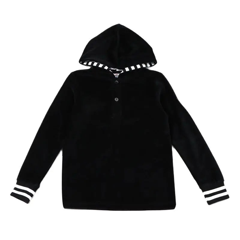 AA-Velour Hooded Set Tired Dress with Hooded Lining Striped Shirt and baby Footie Romper Ribbed Family Clothing Dress for Girls