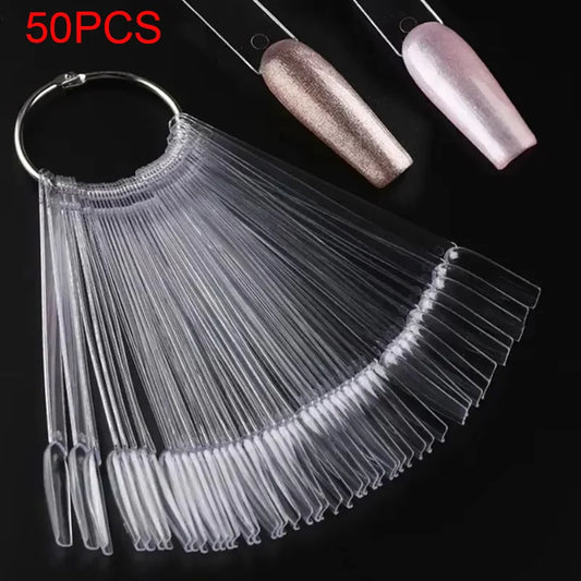 50 Transparent Nail Polish Gel Fake Nail Display Fans with Rings Practice Cards Fake Nail Trays Nail Art Design Accessories