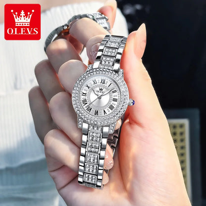 OLEVS 9943 Luxury Diamond Watch for Women Starry Sky Dial Elegant Stainless Steel Waterproof Luminous Quartz Wristwatch Ladies