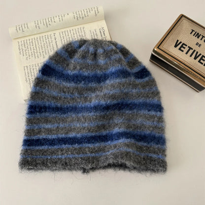 Striped Knitted Beanies Hats For Women&Men Winter Plush Warm Skullies Hat Unisex Outdoor Coldproof Ski Ear Protection Caps Gorro