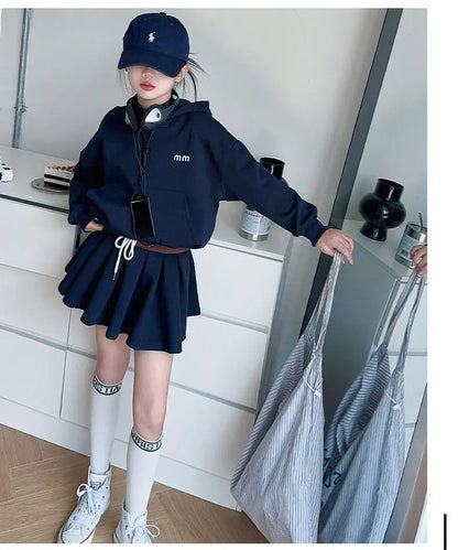 Girls Autumn Casual Outfit Set Two-Piece Long-Sleeve Top + Short Skirt Set Children's  Clothing Set Suitable for Girls Aged 7-17