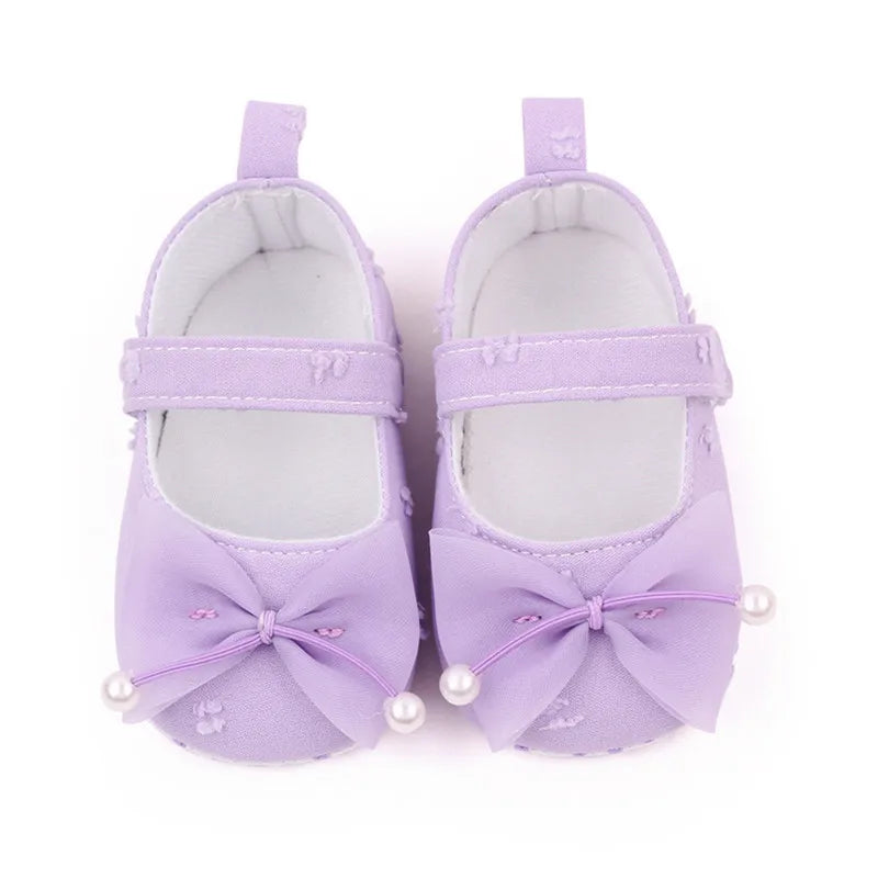 0-18months Baby Girls Bowknot Flats Soft Sole Shoes Non-Slip Princess Wedding Dress Walking Shoes For Newborn Girls
