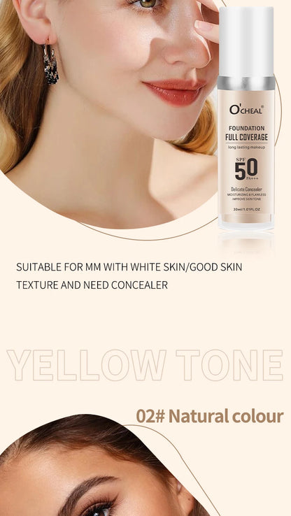 O‘CHEAL 50PA+++ Liquid Foundation Cream Lasting Coverage Makeup Concealer Moisturizing Bright Skin Tone Hydrating Beauty Cream