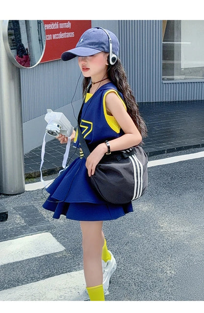 Girls Clothes Set Kids Two Pieces Suits Child Sporty Style Tee+Shorts Sets Tween Girls Clothes Set With Number Design Size 4-14Y