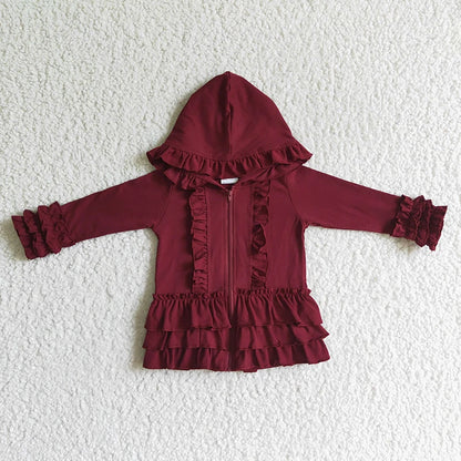 Fashion Outerwear Baby Girl Coat Ruffle Long Sleeve Hoodie Cotton Zipper Sweatshirt Children Clothes Infant Colorful Clothing