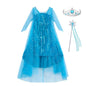 Girl Stunning Princess Maxi Dress All Body Sequin Covered Blue Train Sparkly Tulle Costume Snow Queen Party Elsa Cosplay Outfit