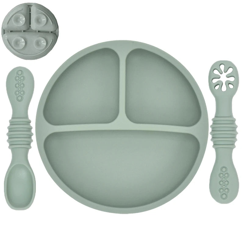 Silicone Baby Dining Plate With Spoon Fork Children Dishes Suction Plate for Toddlers Kid Training Feeding Sucker Bowl BPA FREE