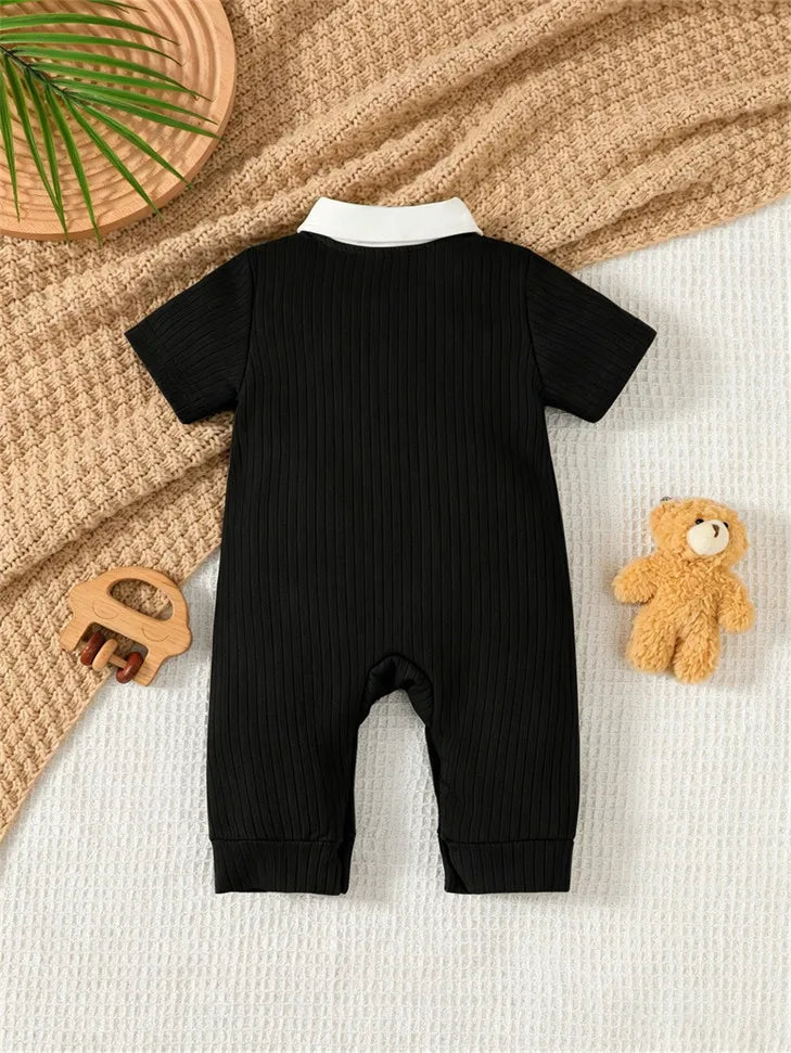 Baby Boy Jumpsuit Lapel Collar and Short Sleeves Suitable for 0-18 Months Baby Boys' Birthday Parties Little Gentleman Jumpsuits