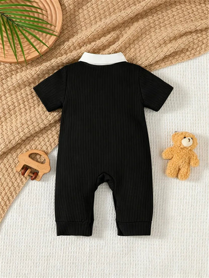 Baby Boy Jumpsuit Lapel Collar and Short Sleeves Suitable for 0-18 Months Baby Boys' Birthday Parties Little Gentleman Jumpsuits