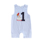 FOCUSNORM 3 Colors 0-18M Lovely Baby Boys Overalls Romper Sleeveless Letter Embroidery Cake Striped Birthday Jumpsuits