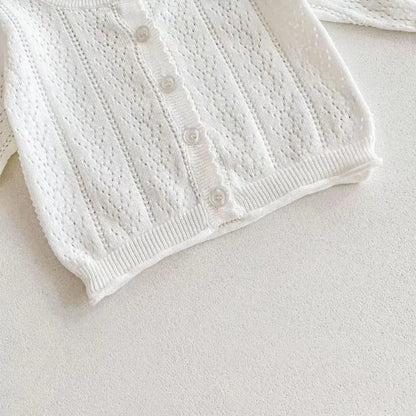 Korean-style Baby Girls' Top - Sweet, Breathable, Soft, and Pure-Color Cardigan